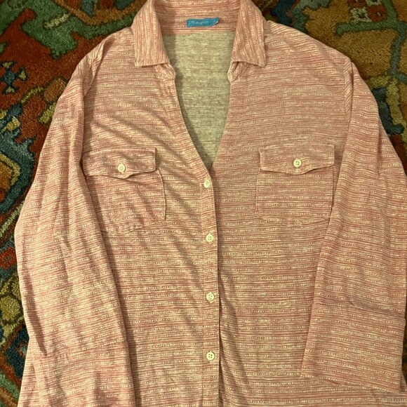 J. McLaughlin Heathered Pink Shirt / Blouse, Linen, Button Down 2 Pocket, Medium - Picture 1 of 6